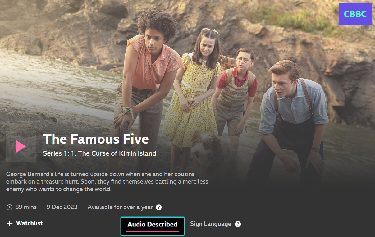 Screenshot of an episode page on the iPlayer website with the 'Audio Described' button highlighted at the bottom