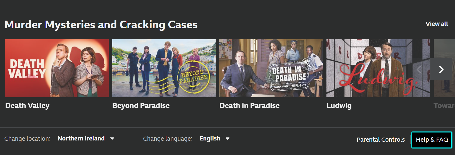 Image from the bottom of the iPlayer website with the 'Help & FAQ' link highlighted