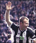 Newcastle United's Alan Shearer after scoring a goal against Chelsea 
