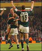 Leicester's Neil Back celebrates the victory