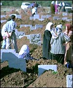 Families gather at a graveyard to remember their dead