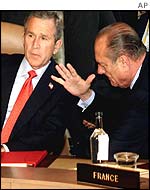 Presidents Bush and Chirac during Thursday morning session