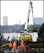 Railtrack workers in Wimbledon, London