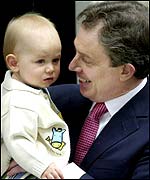Prime Minister Tony Blair and son Leo