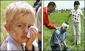 Injured boy and man