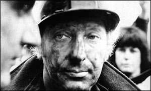 Arthur Scargill in a miner's helmet