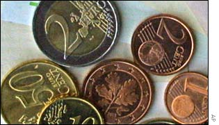 Euro coins and notes