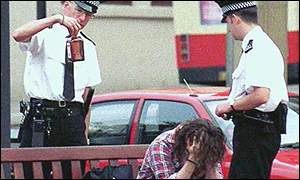 Policeman confront 