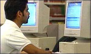 Man uses computer