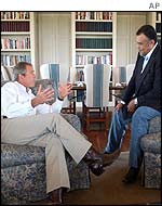 US President George W Bush with Saudi ambassador Prince Bandar bin Sultan