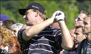 South Africa's Ernie Els tees off at the second hole