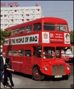 Bus in Amman, Jordan, being used in an anti-Iraq bombing campaign