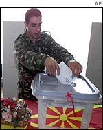 A soldier votes