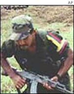 A rebel from the Revolutionary Armed Forces of Colombia (FARC) 