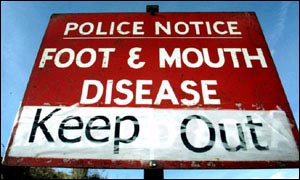 Foot-and-mouth keep out sign