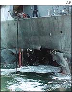 Hole in the hull of USS Cole