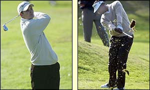 Rose plays onto the 11th green, closely followed by Singh