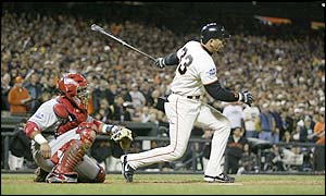 Benito Santiago hits an rbi single to tie the game in the fifth innings