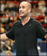 Agassi rages at the umpire during his defeat