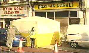 The scene outside the Dosthar Lokali in Haringey