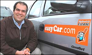 Stelios Haji-Ioannou in front of one of his hire cars
