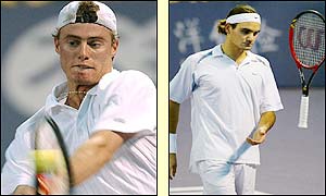 Hewitt falters after dominating the second set, allowing Federer to come back and steal the set 7-5