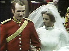 Princess Anne and Mark Phillips after the ceremony