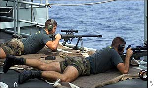 Spanish sailors aim at unflagged intercepted ship