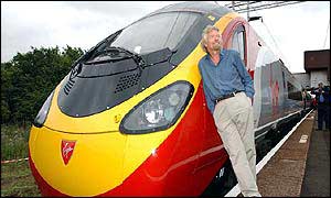 Virgin Trains boss Richard Branson with one of the new tilting trains