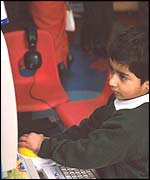 A boy using a computer