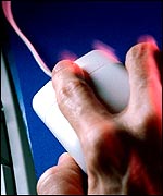 Hand on computer mouse