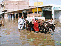 Cart caught in floods