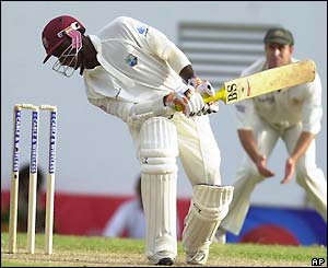 Devon Smith is on the receiving end of a Lee bouncer