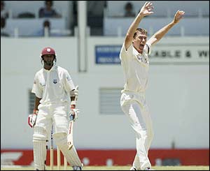 Australian bowler Glenn McGrath appeals for an lbw decision