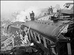 The scene of the crash at Harrow and Wealdstone station - 1952