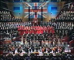 Overview of the Proms, with union flag on backdrop