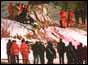 Rescuers at the scene of cable car crash in the Dolomites