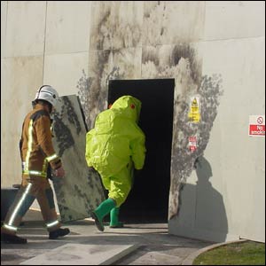 A controlled explosion at Hoya factory