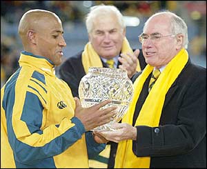Australia captain George Gregan accepts the Hopetoun Cup