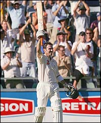 Damien Martyn celebrates his century