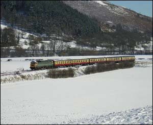 A train approaching Carrog on the Llangollen Railway in a wintry scene (James Dowling)