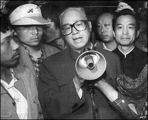 Zhao Ziyang speaks to students on Tiananmen Square in 1989