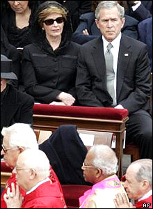 US President George W Bush is among those at Pope John Paul's funeral