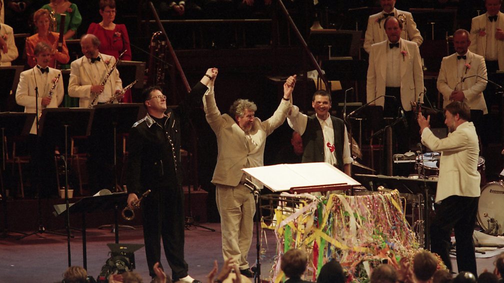 John Harle, Sir Harrison Birtwistle and Paul Clarius at the Last Night, 1995