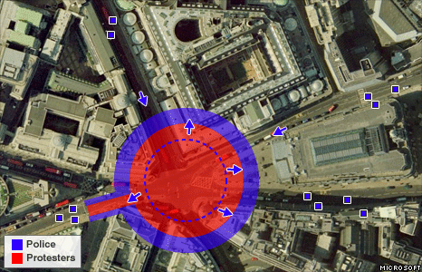 As the crowd grows, the police cordon expands