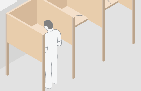 A voter in a voting booth