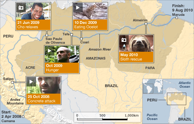a map showing a trail in the Amazon