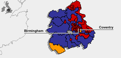 A map of West Midlands showing its political make up.