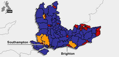 A map of South East showing its political make up.