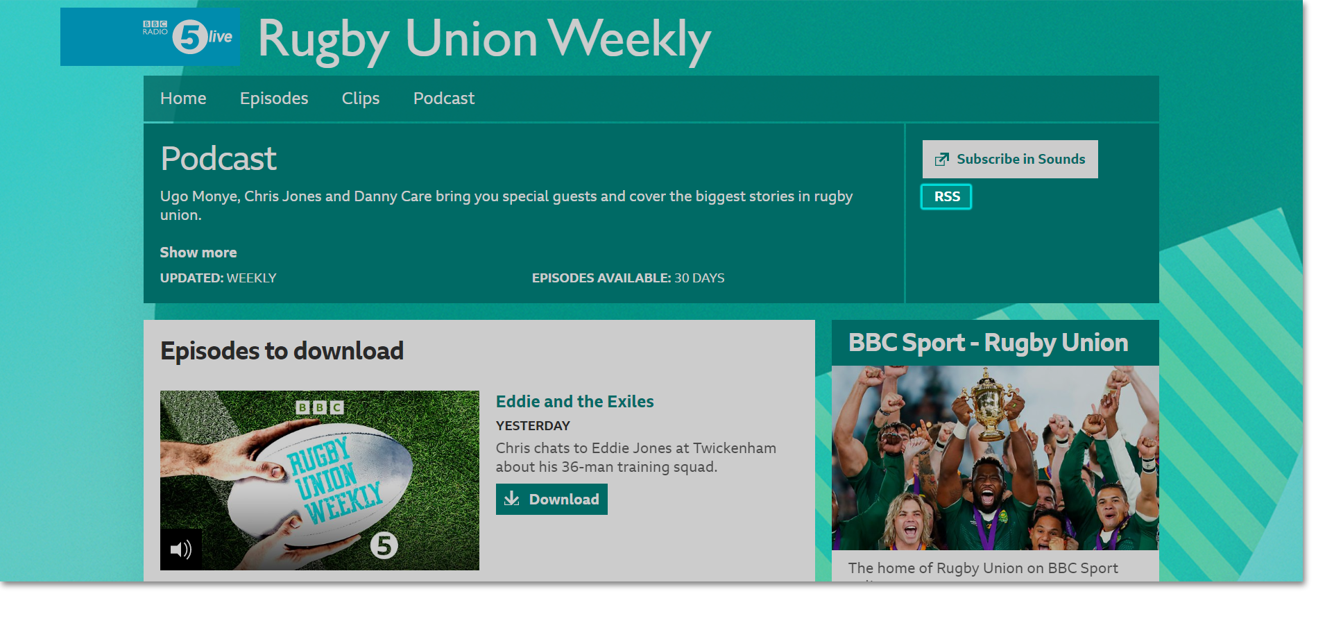 Screenshot of the Programme Website with the RSS link highlighted on the right hand side